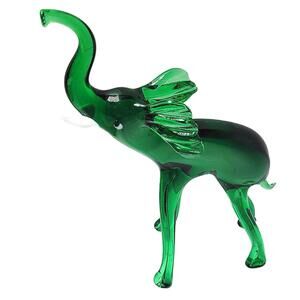 Green Glass Elephant Figurine Decorative Collectible 5" tall x 4" Long x 2" Wid